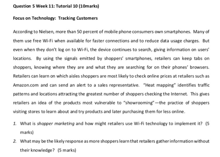 Question 5 Week 11: Tutorial 10 (10marks) Focus