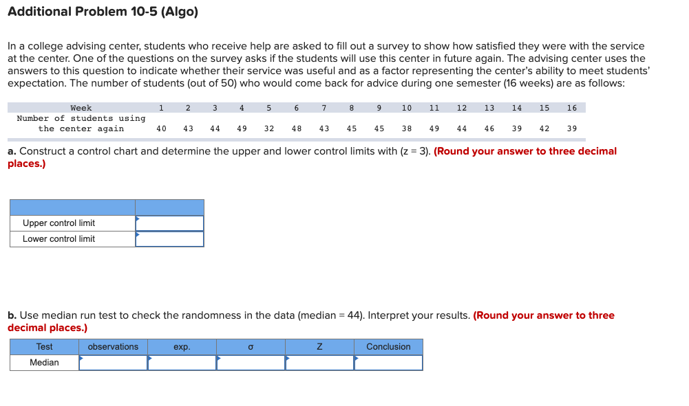 Additional Problem 10-5 (Algo) In a college