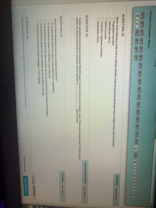 Question Completion Status 26 27 28 29 30 318