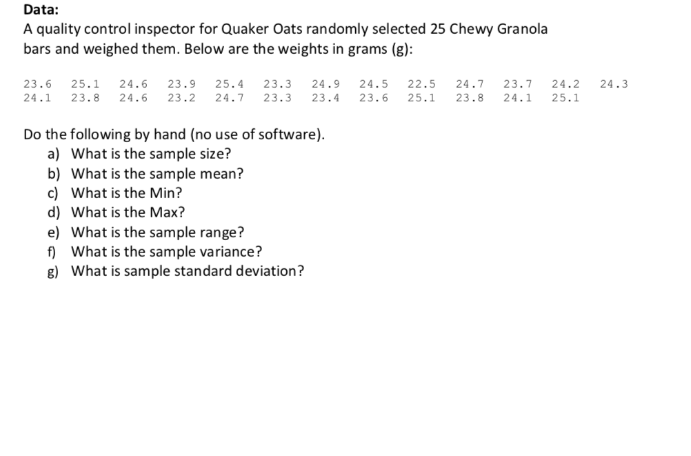 Data: A quality control inspector for Quaker Oats