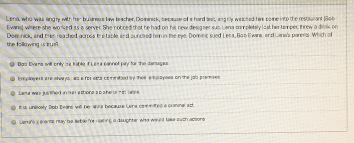 Lena, who was angry with her business law