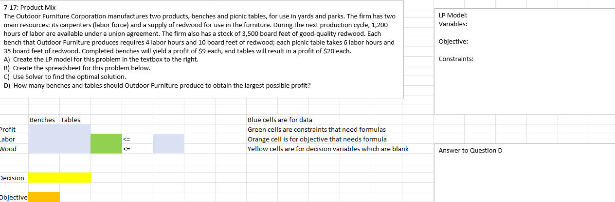 LP Model: Variables: Objective: 7-17: Product Mix