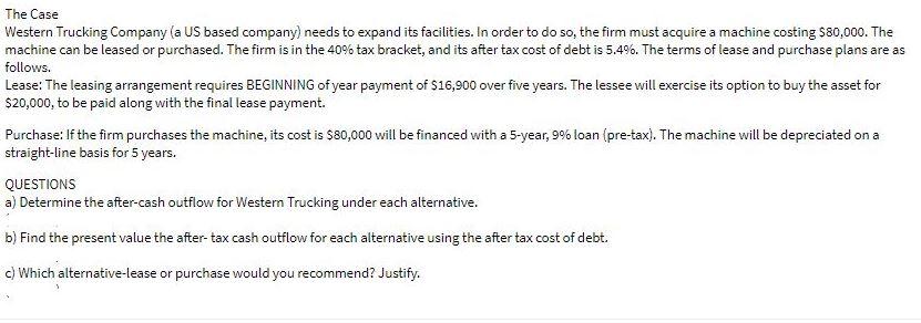 The Case Western Trucking Company (a US based