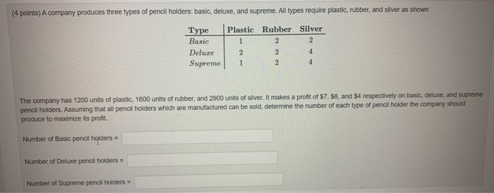 (4 points) A company produces three types of
