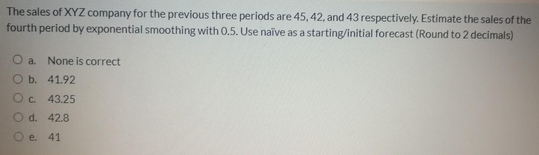 The sales of XYZ company for the previous three