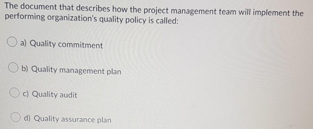 The quality management plan documents how the