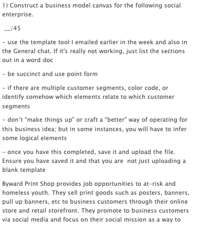 PLEASE HELP! 1) Construct a business model canvas