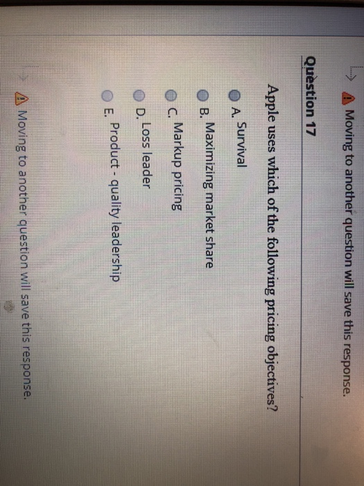 Moving to another question will save this