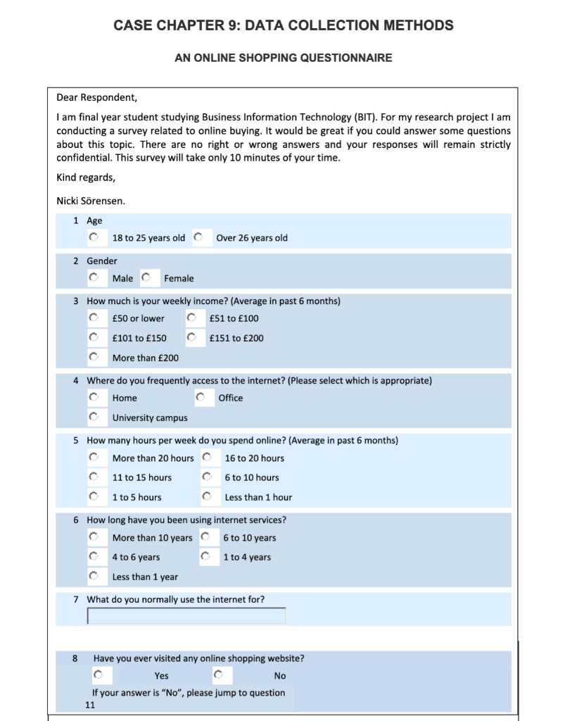 CASE CHAPTER 9: DATA COLLECTION METHODS AN ONLINE