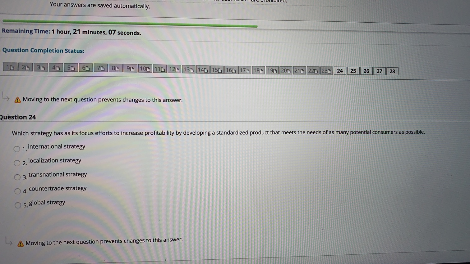 Moving to the next question prevents changes to