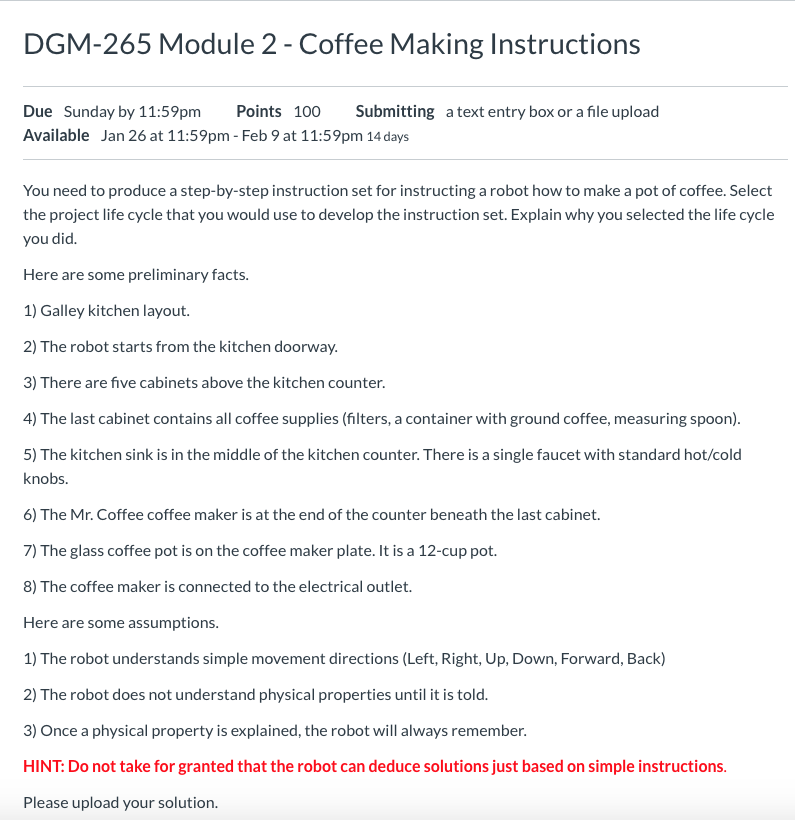DGM-265 Module 2 - Coffee Making Instructions Due