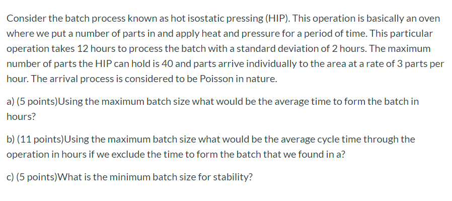 Consider the batch process known as hot isostatic