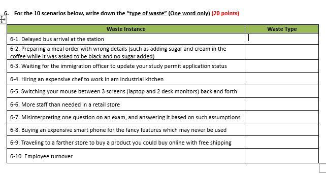 6. For the 10 scenarios below, write down the