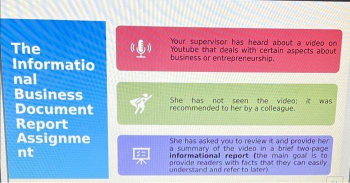 Form Your supervisor has heard about a video on