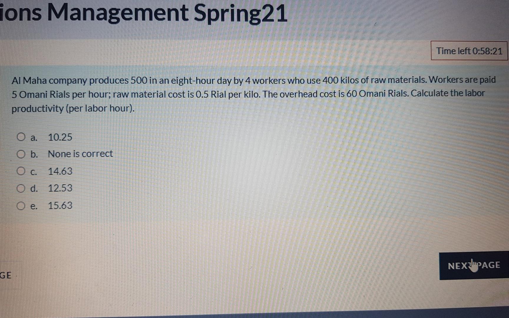 ions Management Spring21 Time left 0:58:21 Al