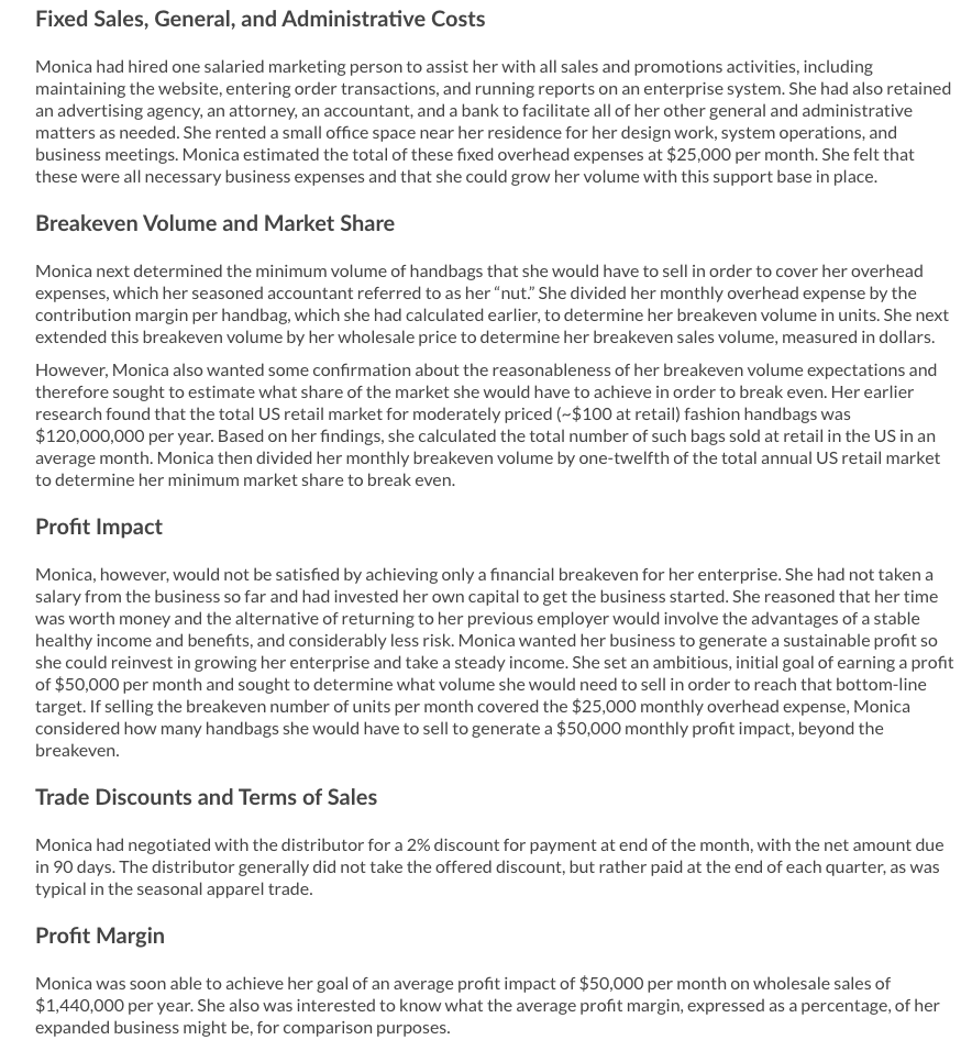 At what price does Monica sell her handbags to