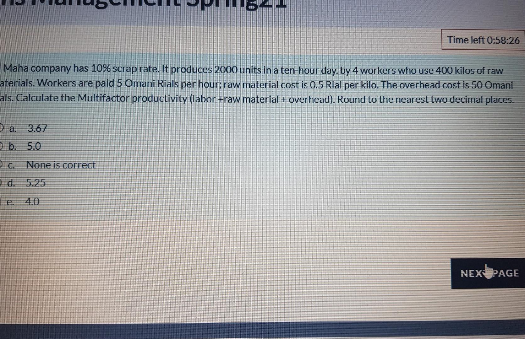 ions Management Spring21 Time left 0:58:21 Al