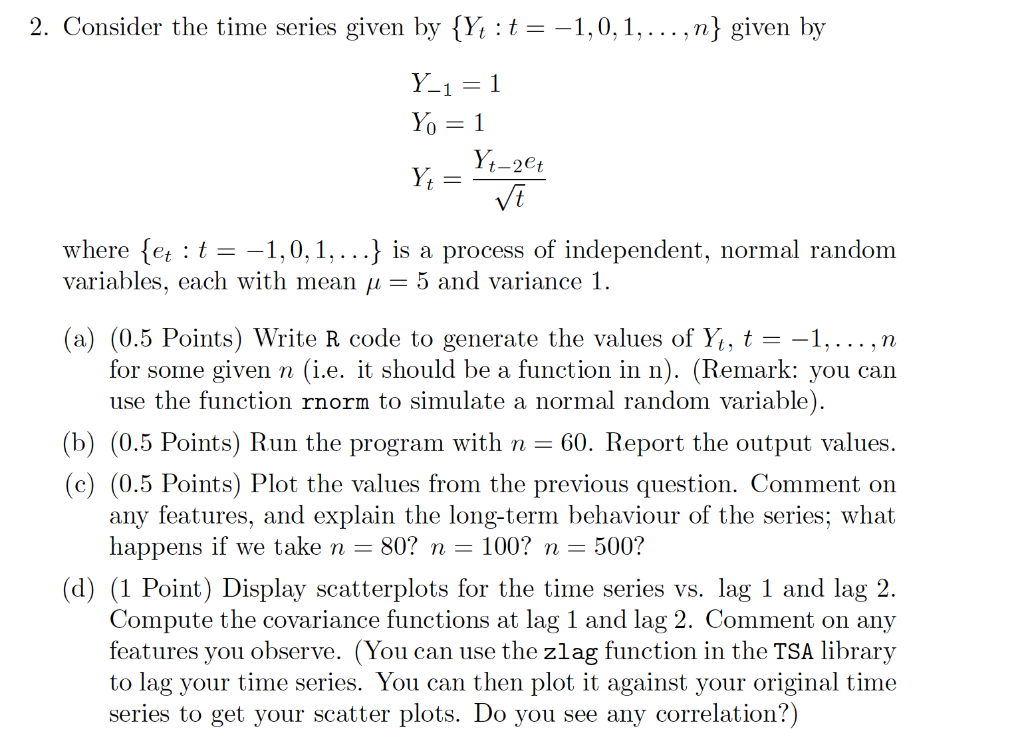 2. Consider the time series given by {Y{ :t=