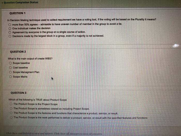 w Question Completion Status: QUESTION 1 In