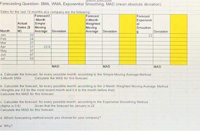 Forecasting Question-SMA, WMA, Exponential