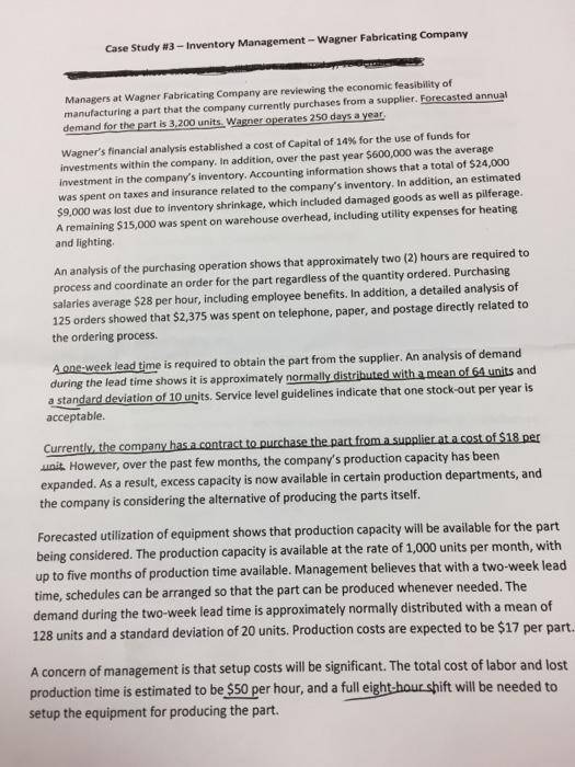 I need Case Data / Preliminary studies Case Study