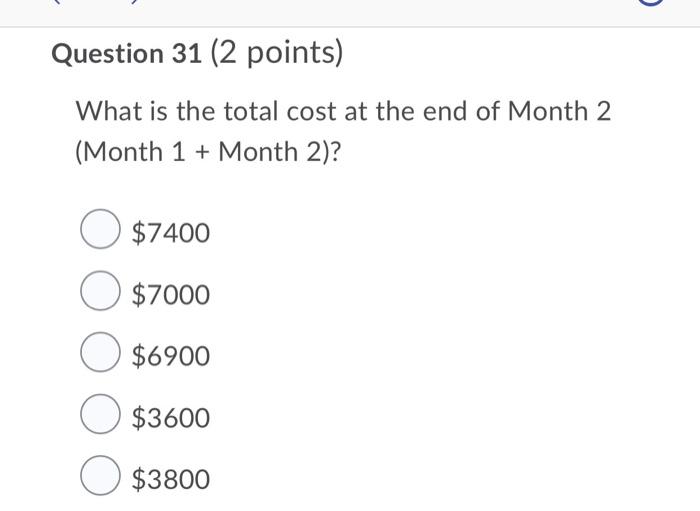 c Question 31 (2 points) What is the total cost