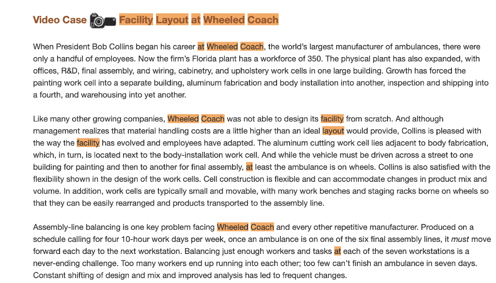 Read the Case "Facility Layout at Wheeled Coach"