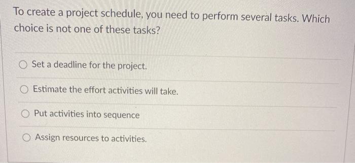 To create a project schedule, you need to perform