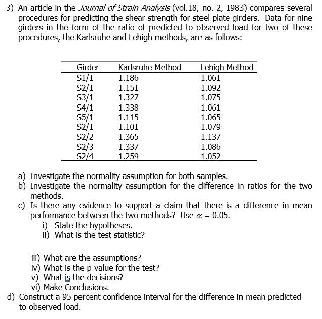 using minitab program please solve the below: 3)