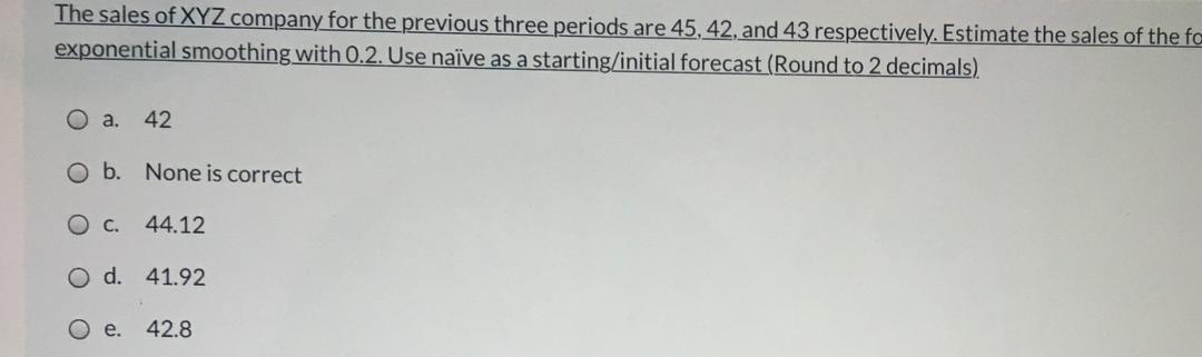 The sales of XYZ company for the previous three