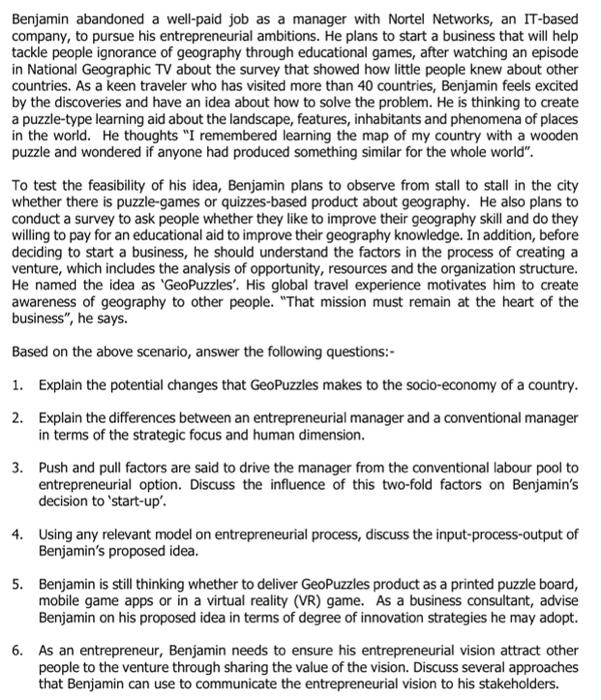 i need answer to question no 5 Benjamin abandoned