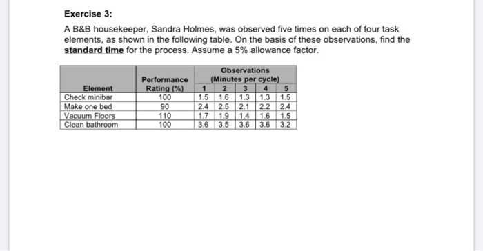 Exercise 3: A B&B housekeeper, Sandra Holmes, was