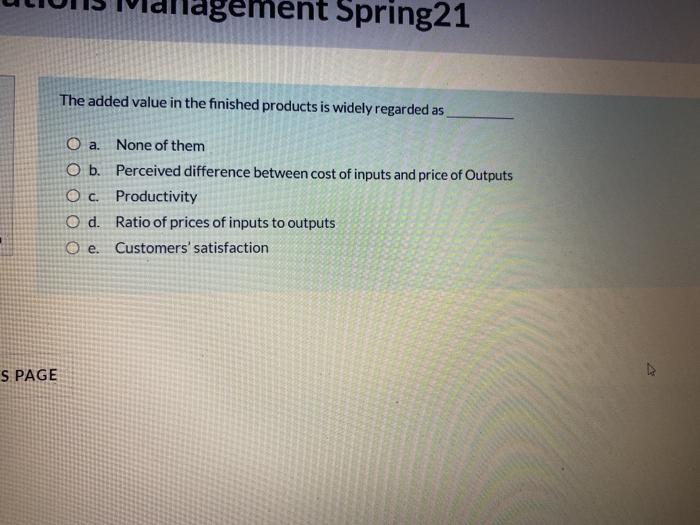 dgement Spring21 The added value in the finished