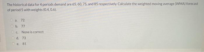 The historical data for 4 periods demand are