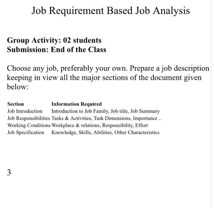 Job Requirement Based Job Analysis Group
