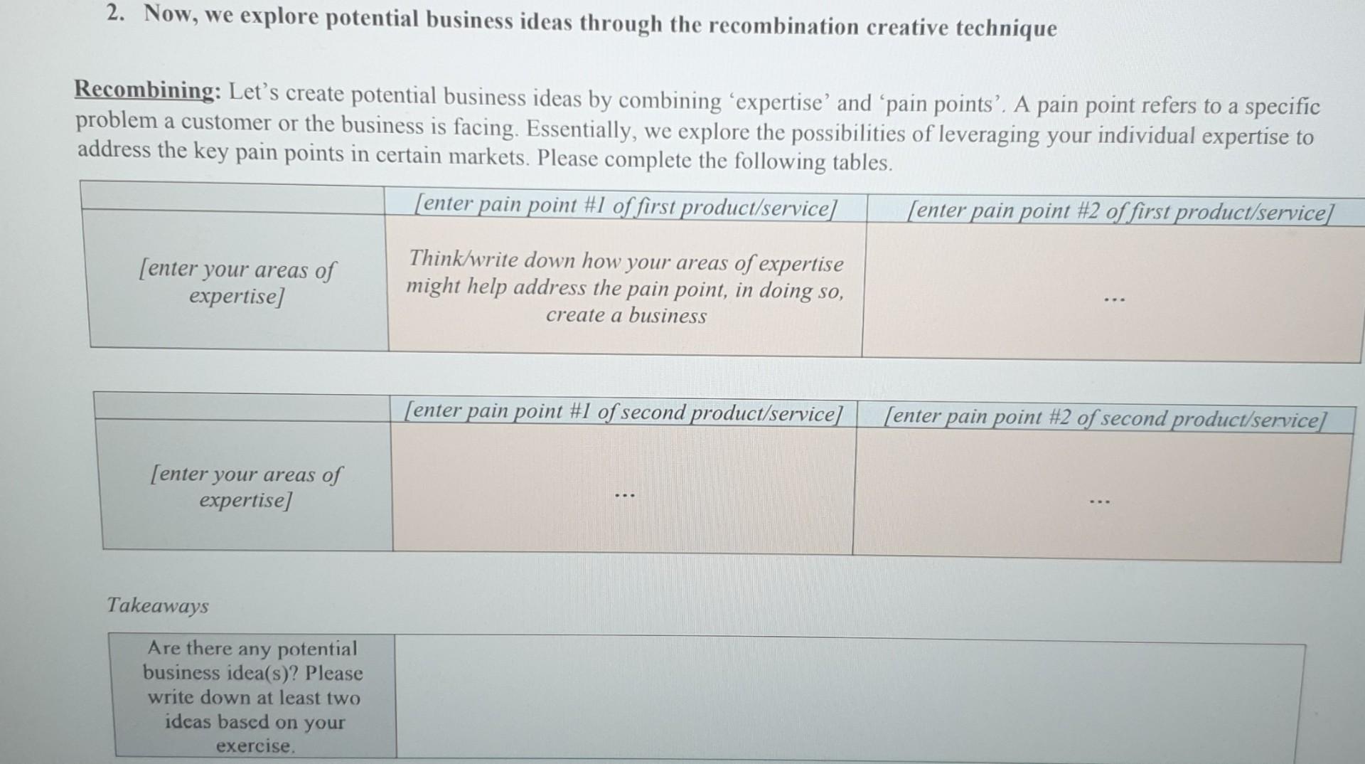 2. Now, we explore potential business ideas