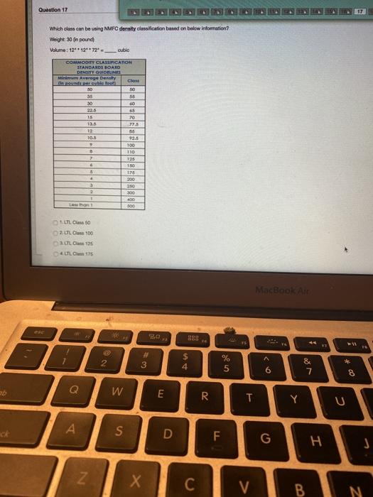 please answer Question 17 information Which lass