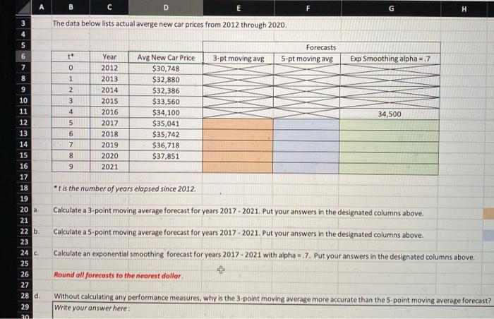 show the working with excel formulas please and