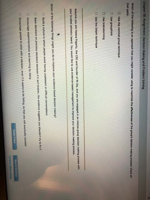 Chapter 08: Assignment: Decision Making and