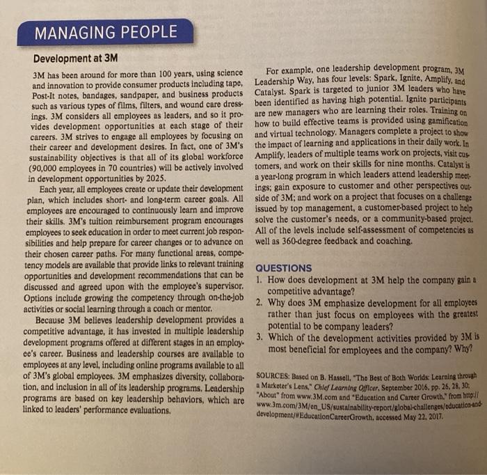 read article and answer questions 1-3. MANAGING