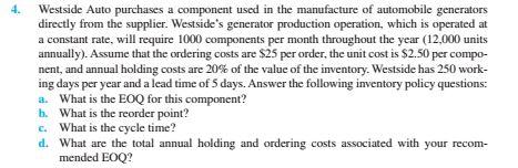 please use excel solver is possible. 4. Westside