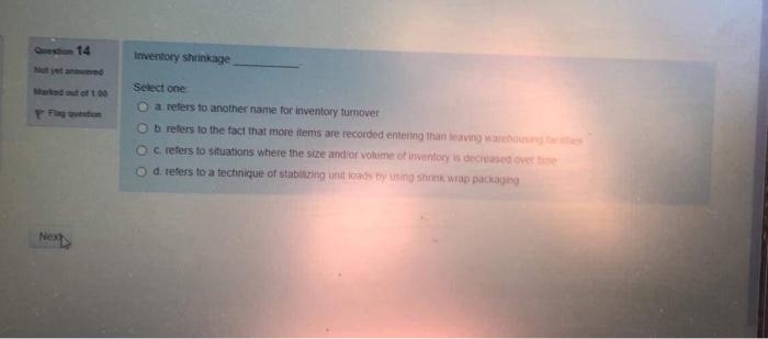 LOGISTICS Queste 14 Inventory shrinkage Select