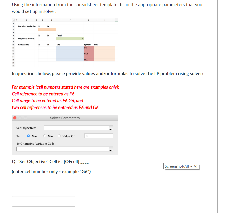 Using the information from the spreadsheet