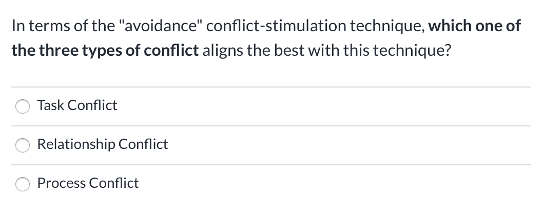 In terms of the "avoidance" conflict-stimulation