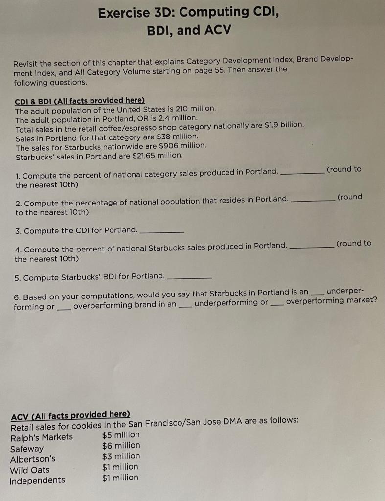 Exercise 3D: Computing CDI, BDI, and ACV Revisit