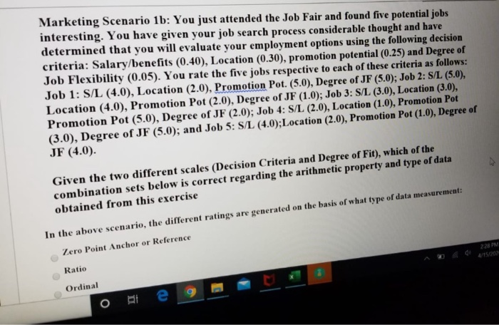question 4 question 5. Marketing Scenario 1b: You