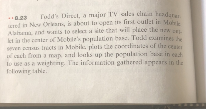 .. 8.23 Todd's Direct, a major TV sales chain
