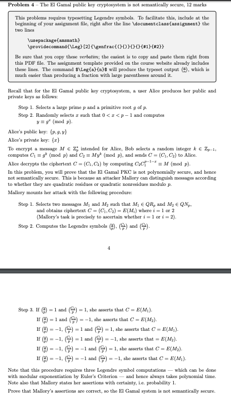 PLEASE HELP WITH THIS QUESTION Problem 4 - The El