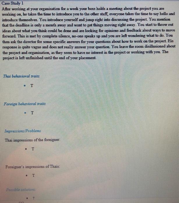 ** Please answer each question i.e. traits,