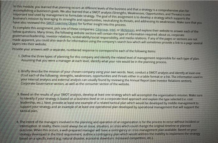 for Mckesson In this module, you learned that